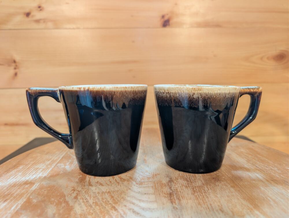 Vintage Pfaltzgraff Brown Drip Glaze Coffee Mugs Set of 2 Stoneware